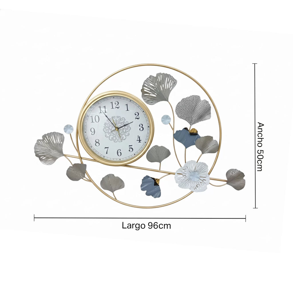 Reloj de Pared Mural Artístico Muran Dorado - Diseño Floral y Botánico