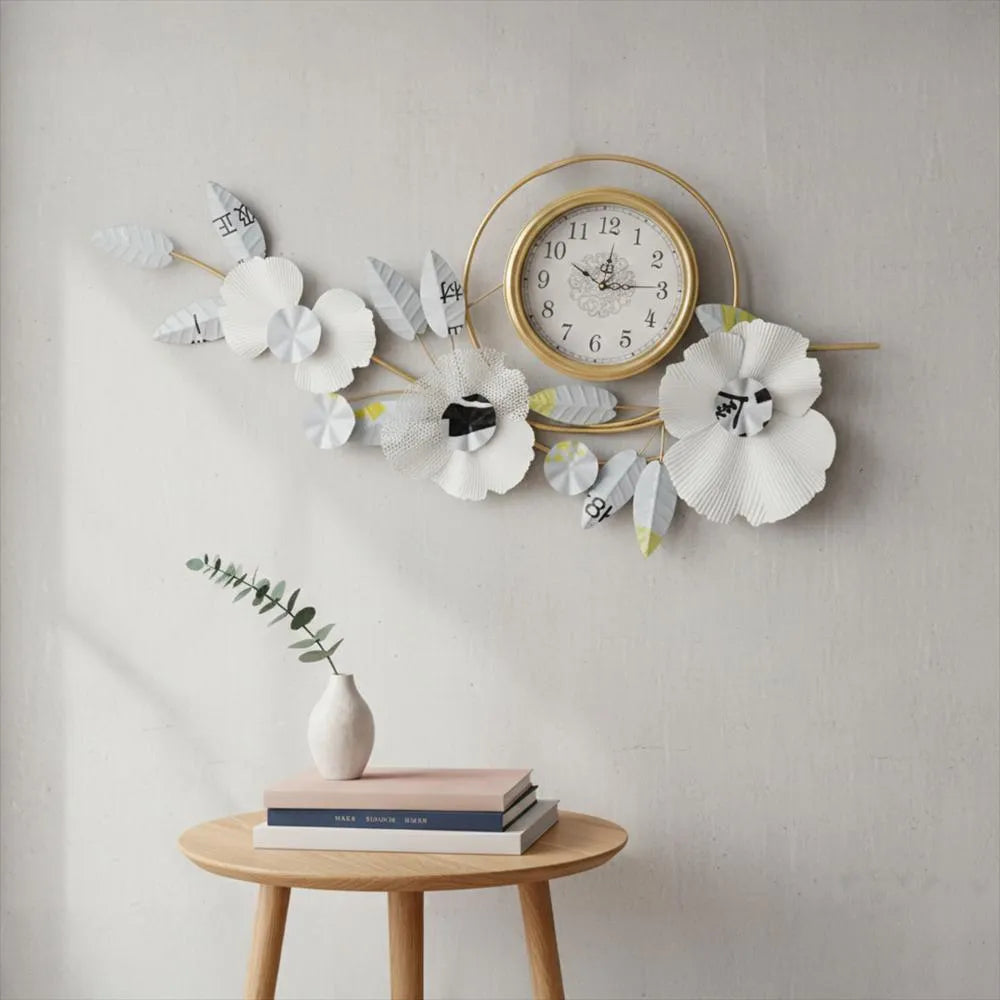 Reloj de Pared Mural Artístico Muran Dorado - Diseño Floral y Botánico
